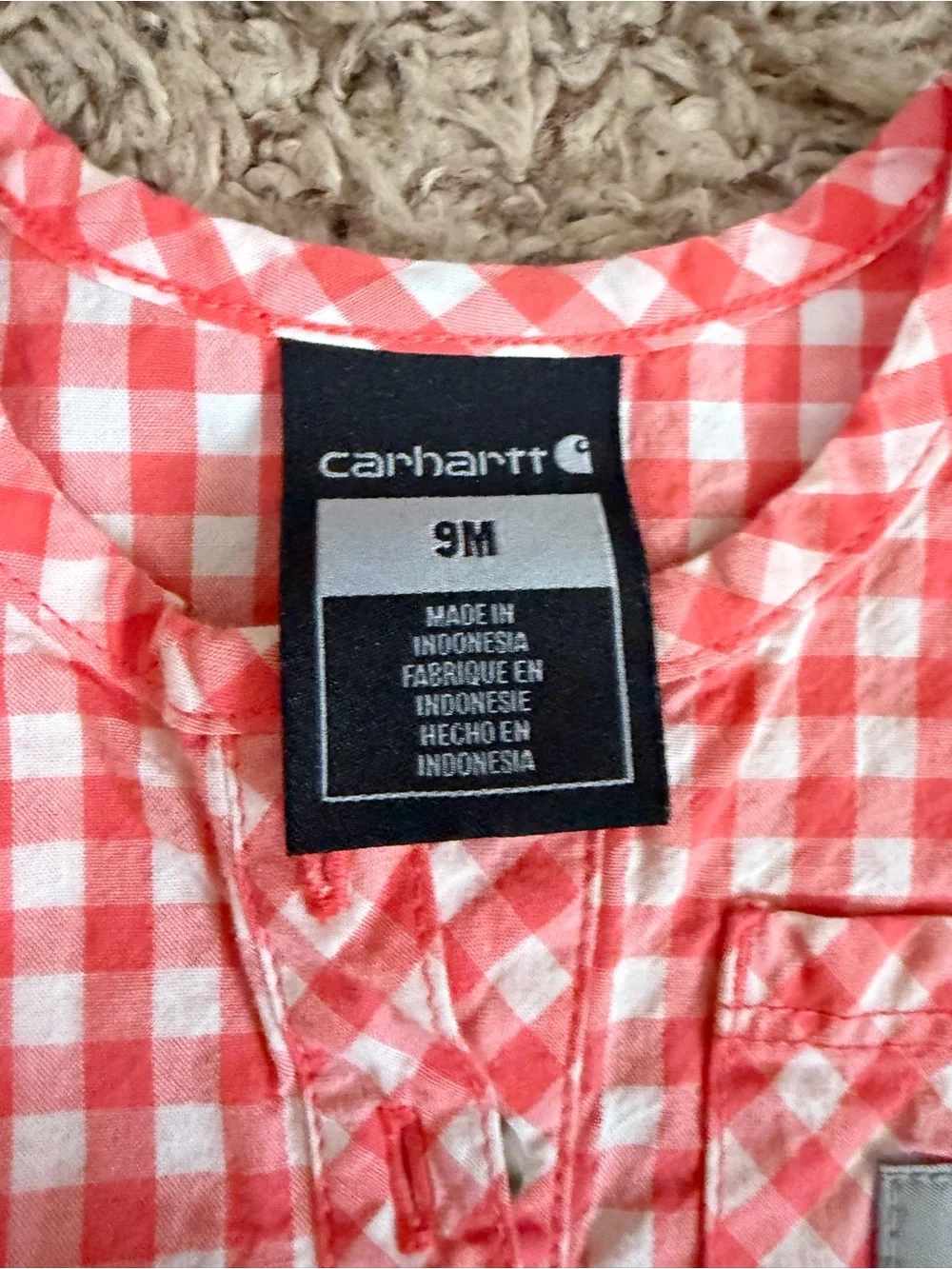 Carhartt Girls' Coral and White Gingham Bodysuit